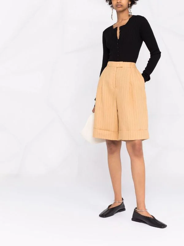 ( Positively Conscious ) 12 STOREEZ Short Rayé En Lin à Taille Haute Femme 2 ( Positively Conscious ) 12 STOREEZ Short Rayé En Lin à Taille Haute Femme – Image 2