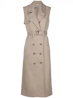 12 STOREEZ Dark Olive Robe Ceinturée à Design Sans Manches Femme