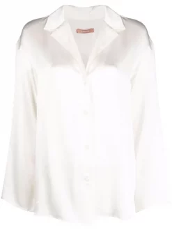 12 STOREEZ IVORY Chemise à Col Italien Femme