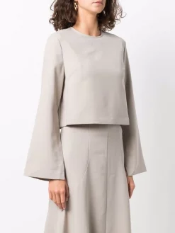 12 STOREEZ GREY BEIGE Blouse Crop à Manches évasées Femme -12 STOREEZ Soldes Magasin 16918765 34019616 600