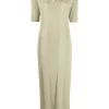 12 STOREEZ OLIVE Robe Longue à Manches Courtes Femme