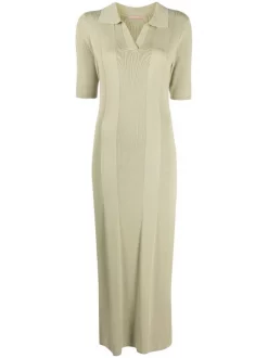 12 STOREEZ OLIVE Robe Longue Ă Manches Courtes Femme