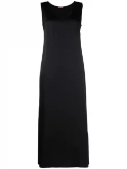 12 STOREEZ Robe Longue à Encolure Arrondie BLACK