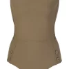 12 STOREEZ Maillot De Bain à Boutons Décoratifs DARK GREEN