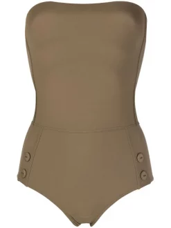 12 STOREEZ Maillot De Bain à Boutons Décoratifs DARK GREEN