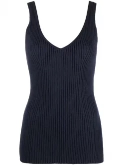 12 STOREEZ Débardeur Nervuré à Col V Dark Blue