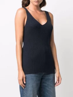 12 STOREEZ Débardeur Nervuré à Col V Dark Blue -12 STOREEZ Soldes Magasin 17059534 34695495 600