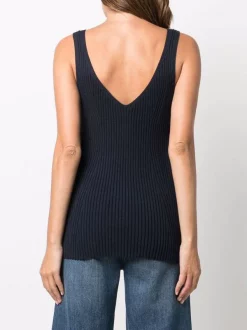 12 STOREEZ Débardeur Nervuré à Col V Dark Blue -12 STOREEZ Soldes Magasin 17059534 34696457 600