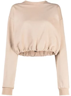 12 STOREEZ DARK NUDE Sweat Crop à Lien De Resserrage Femme