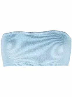 12 STOREEZ Haut De Bikini Bandeau à Design Texturé LIGHT BLUE