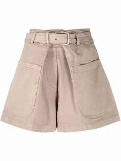 12 STOREEZ Short à Taille Haute Ceinturée BEIGE