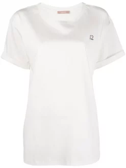 12 STOREEZ T-shirt Oversize à Logo Brodé IVORY