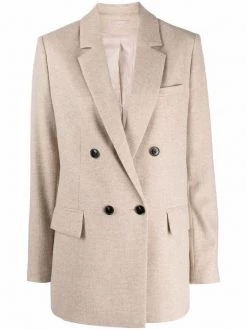 12 STOREEZ BEIGE Blazer à Boutonnière Croisée Femme