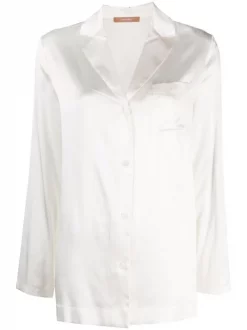 12 STOREEZ Chemise En Soie à Poches Poitrine IVORY