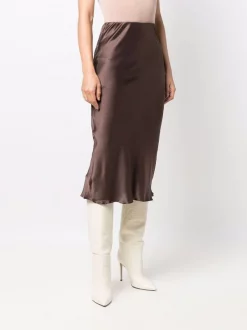 12 STOREEZ CHOCOLATE BROWN Jupe Mi-longue En Soie Femme -12 STOREEZ Soldes Magasin 17170488 35791498 600