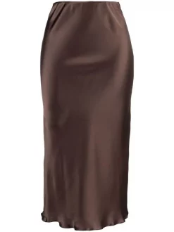 12 STOREEZ CHOCOLATE BROWN Jupe Mi-longue En Soie Femme