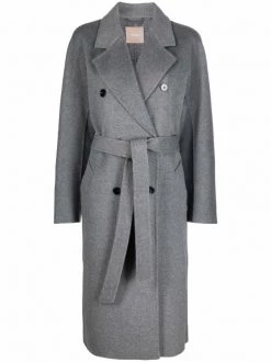 12 STOREEZ Manteau Croisé à Taille Ceinturée GREY MELANGE