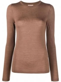 12 STOREEZ BROWN Haut En Maille Fine à Col Rond Femme