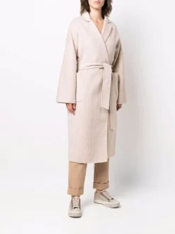 12 STOREEZ Manteau En Laine à Taille Ceinturée Beige Melange -12 STOREEZ Soldes Magasin 17222764 35408687 600