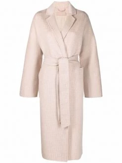 12 STOREEZ Manteau En Laine à Taille Ceinturée Beige Melange