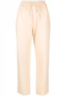 12 STOREEZ Pantalon En Cuir à Lien De Resserrage Cream White