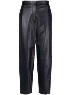 12 STOREEZ NAVY Pantalon En Cuir à Coupe Ample Femme