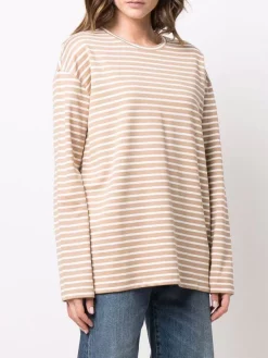 ( Nouvelle Collection ) 12 STOREEZ BEIGE STRIPE T-shirt Rayé à Manches Longues Femme -12 STOREEZ Soldes Magasin 17262996 37134010 600