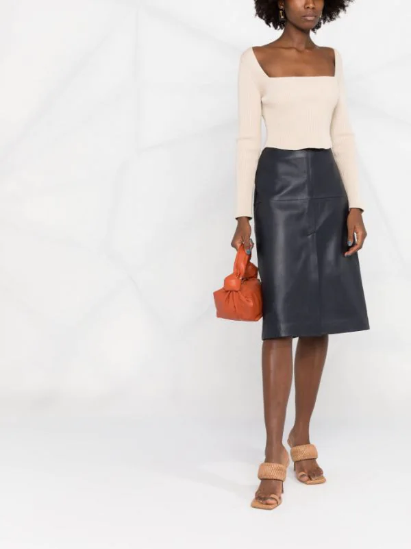 12 STOREEZ NAVY Jupe En Cuir à Fente Femme 2 12 STOREEZ NAVY Jupe En Cuir à Fente Femme – Image 2