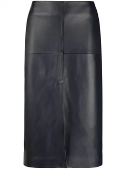 12 STOREEZ NAVY Jupe En Cuir Ă Fente Femme