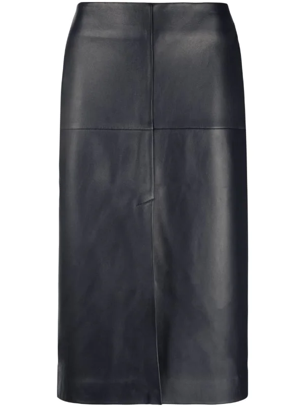 12 STOREEZ NAVY Jupe En Cuir à Fente Femme 1 12 STOREEZ NAVY Jupe En Cuir à Fente Femme