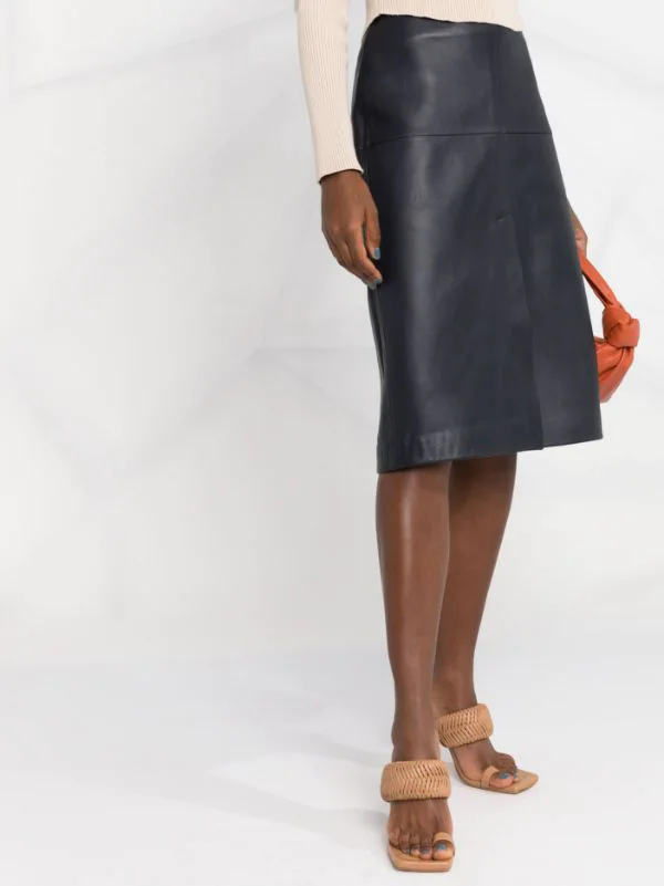 12 STOREEZ NAVY Jupe En Cuir à Fente Femme 5 12 STOREEZ NAVY Jupe En Cuir à Fente Femme – Image 5