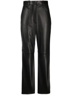 12 STOREEZ Pantalon Droit En Cuir BLACK