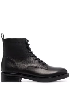 12 STOREEZ Bottines Lacées En Cuir BLACK