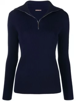 12 STOREEZ Pull En Laine Mérinos à Col Zippé NAVY