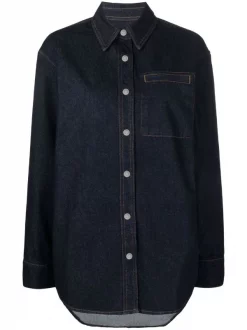 12 STOREEZ INDIGO Chemise En Jean à Manches Longues Femme