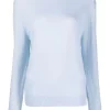 12 STOREEZ POWDER BLUE Pull En Cachemire à Col Rond Femme