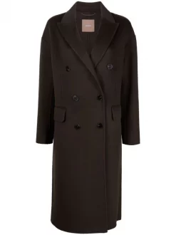 12 STOREEZ DARK KHAKI Manteau Croisé En Laine Mélangée Femme