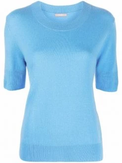 12 STOREEZ ELECTRIC BLUE Haut En Cachemire à Manches Courtes Femme