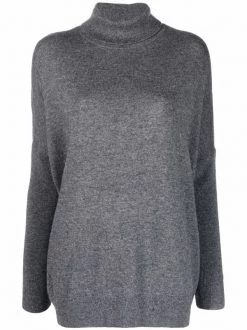 12 STOREEZ Dark Grey Pull En Laine Mélangée à Col Roulé Femme