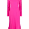 12 STOREEZ Robe Mi-longue à Manches Longues FUCHSIA