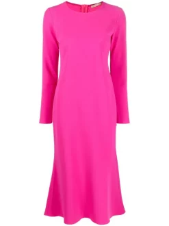 12 STOREEZ Robe Mi-longue à Manches Longues FUCHSIA