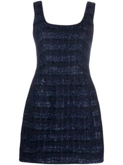 12 STOREEZ Robe En Tweed à Effet Métallisé NAVY