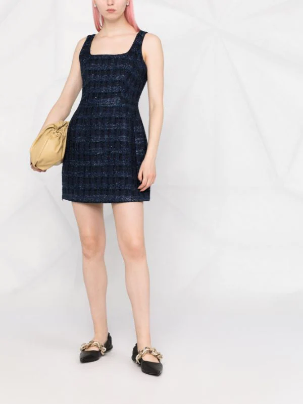 12 STOREEZ Robe En Tweed à Effet Métallisé NAVY 2 12 STOREEZ Robe En Tweed à Effet Métallisé NAVY – Image 2