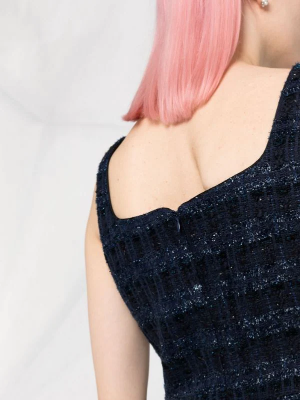 12 STOREEZ Robe En Tweed à Effet Métallisé NAVY 3 12 STOREEZ Robe En Tweed à Effet Métallisé NAVY – Image 3