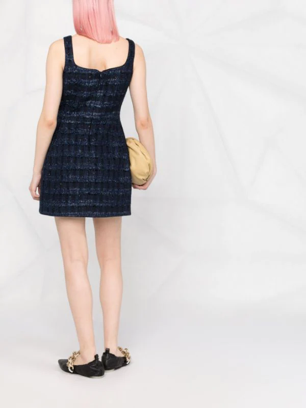 12 STOREEZ Robe En Tweed à Effet Métallisé NAVY 6 12 STOREEZ Robe En Tweed à Effet Métallisé NAVY – Image 6