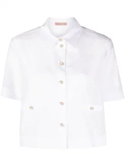 12 STOREEZ Chemise Crop à Boutonnière Devant White