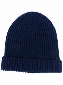 12 STOREEZ Bonnet Nervuré En Cachemire Mélangé NAVY