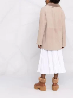 12 STOREEZ LIGHT COFFEE Manteau Croisé En Peau Lainée Femme -12 STOREEZ Soldes Magasin 17653684 37210113 600