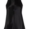12 STOREEZ Blouse En Satin à Design Sans Manches BLACK