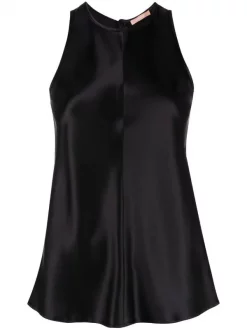 12 STOREEZ Blouse En Satin à Design Sans Manches BLACK